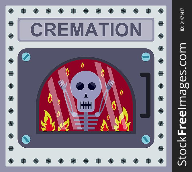 A very scared and sad skeleton is about to be cremated. A very scared and sad skeleton is about to be cremated