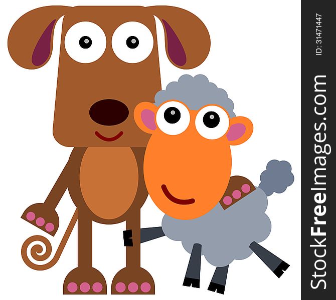 A cartoon illustration of a dog and his pet sheep