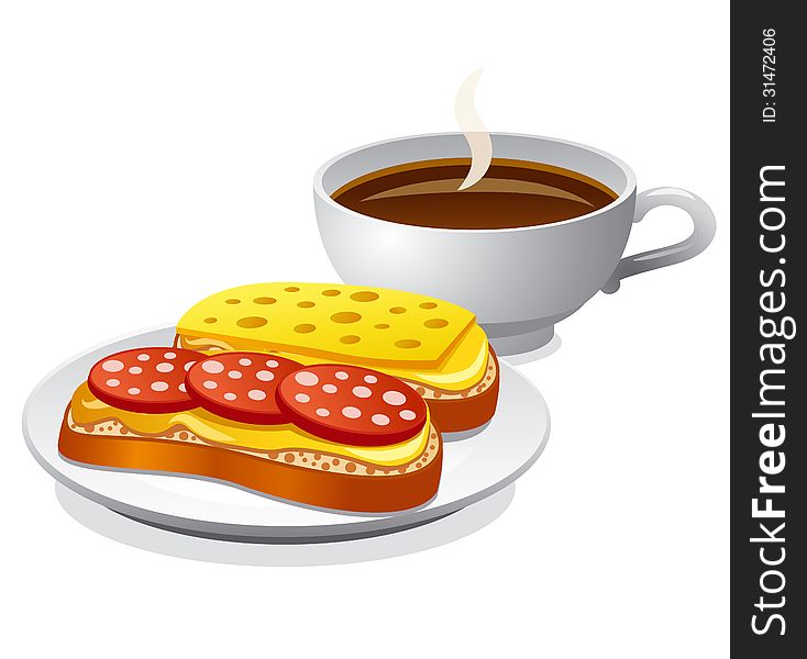 Illustration of breakfast with sandwiches