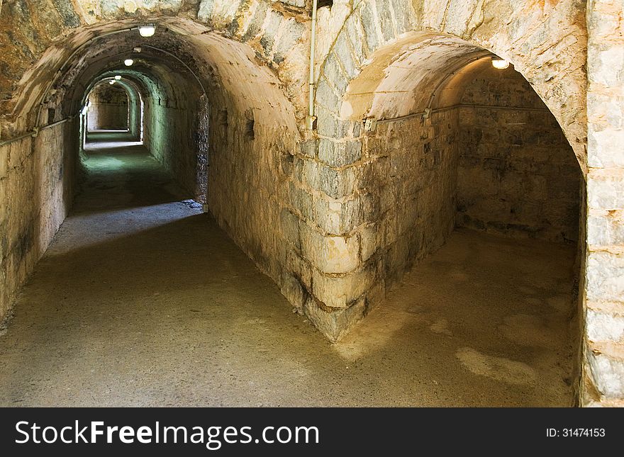 View of underground galleries in the Roman theater in Sagunto, Valencia, Spain
