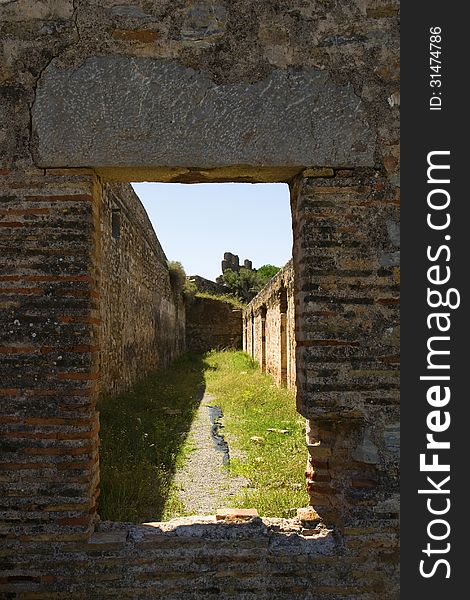 View from the window frame of old facilities Castle Sagunto, Spain. View from the window frame of old facilities Castle Sagunto, Spain