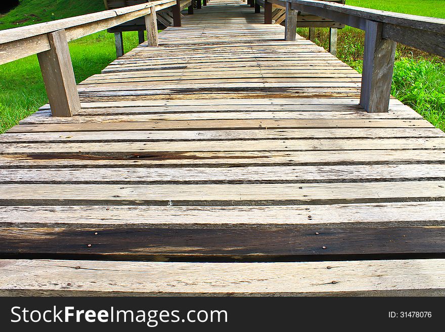 Wood bridge in park,Thailand