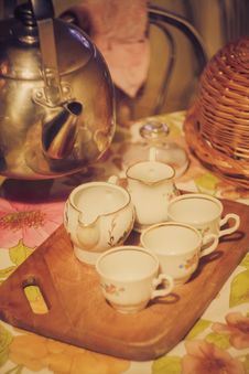 Horizontal Photo, Of The Steel Teapot Tea Flow In Cup Royalty Free Stock Photos Horizontal Photo, Of The Steel Teapot Tea Flow In Cup Royalty Free Stock Photos