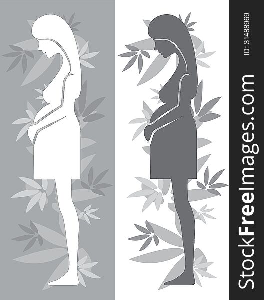 Combination of light and dark simplified silhouette of pregnant woman