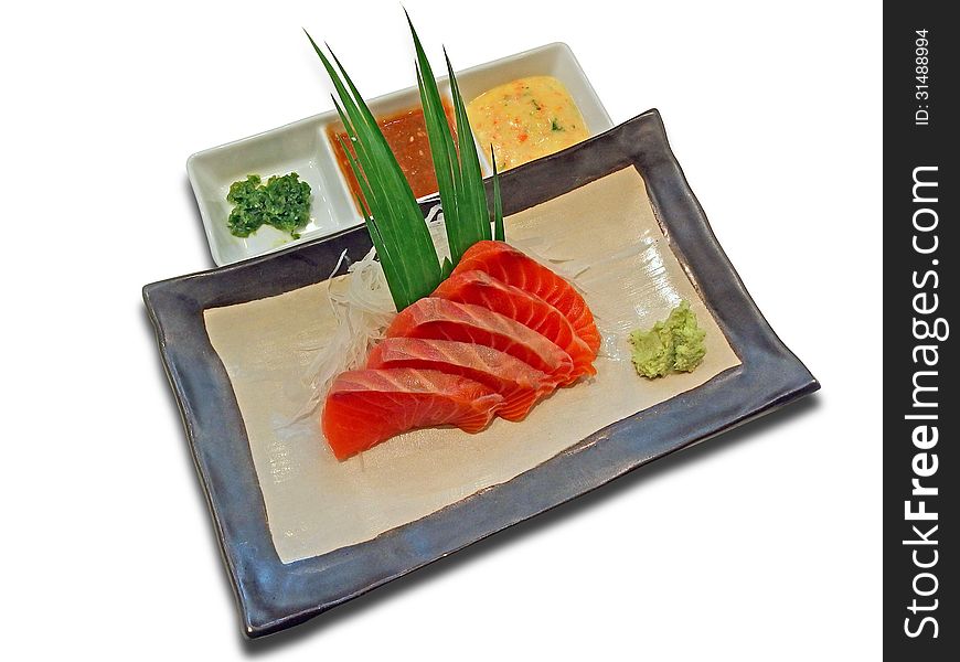 Sliced raw fatty salmon (Salmon sashimi)