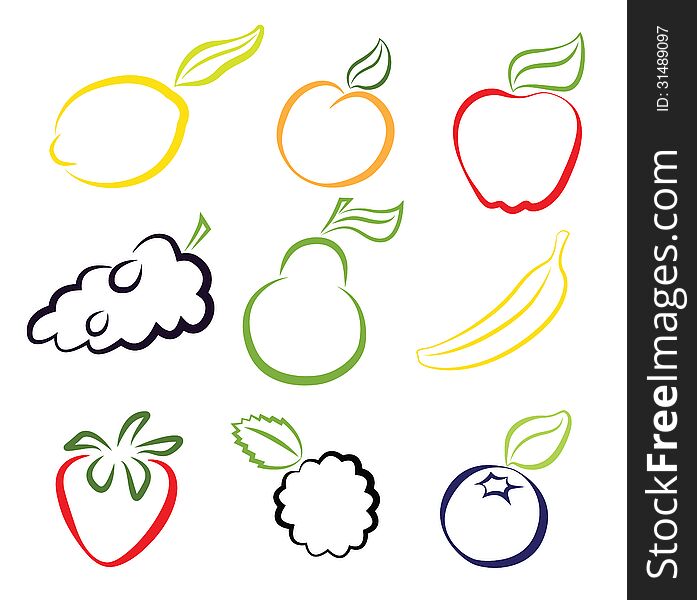 Composition of Simplified Fruits Icons. Composition of Simplified Fruits Icons