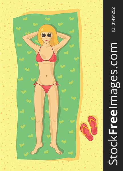 Vector illustration of girl sunbathes