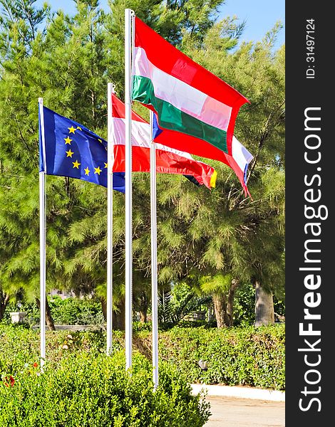 Flags of European Union countries (EU, Austria, the Czech Republic, Hungary). Flags of European Union countries (EU, Austria, the Czech Republic, Hungary)