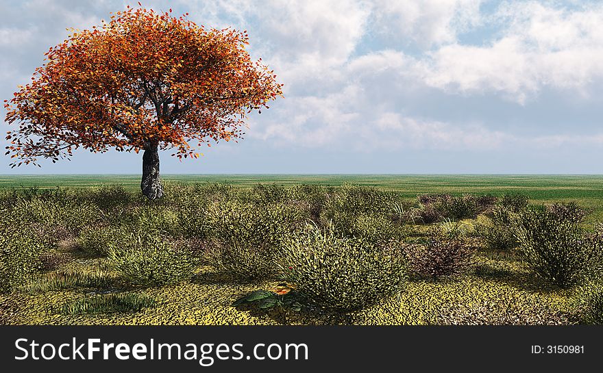 Alone tree and beautiful sky with clouds  - 3d landscape scene. Alone tree and beautiful sky with clouds  - 3d landscape scene.