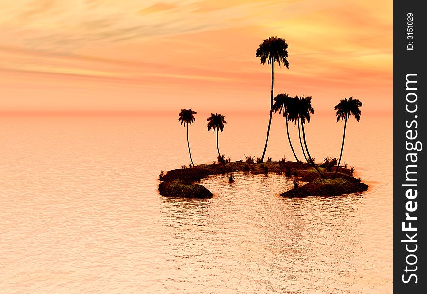 Coconut palm trees on a small island - digital artwork. Coconut palm trees on a small island - digital artwork
