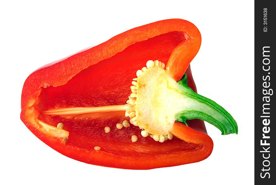 Piece of red pepper over white background, isolated. Piece of red pepper over white background, isolated