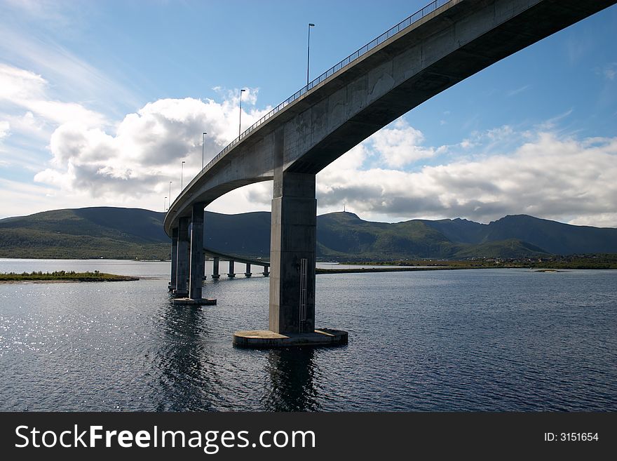 Curved bridge over sea fiord in norway. Curved bridge over sea fiord in norway