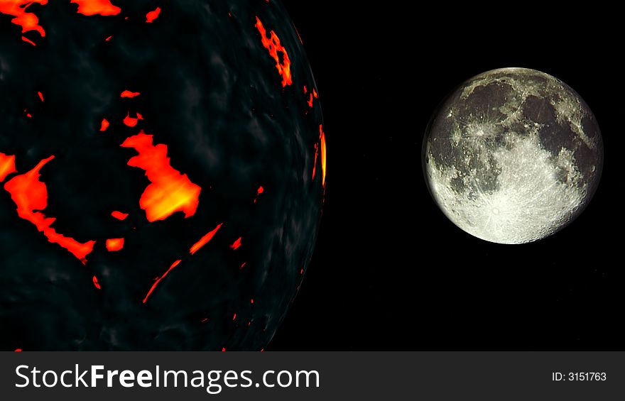 A fireball meets the moon.