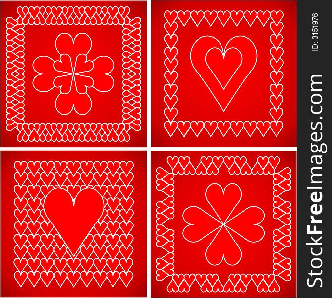 Red decorative background with hearts and colors