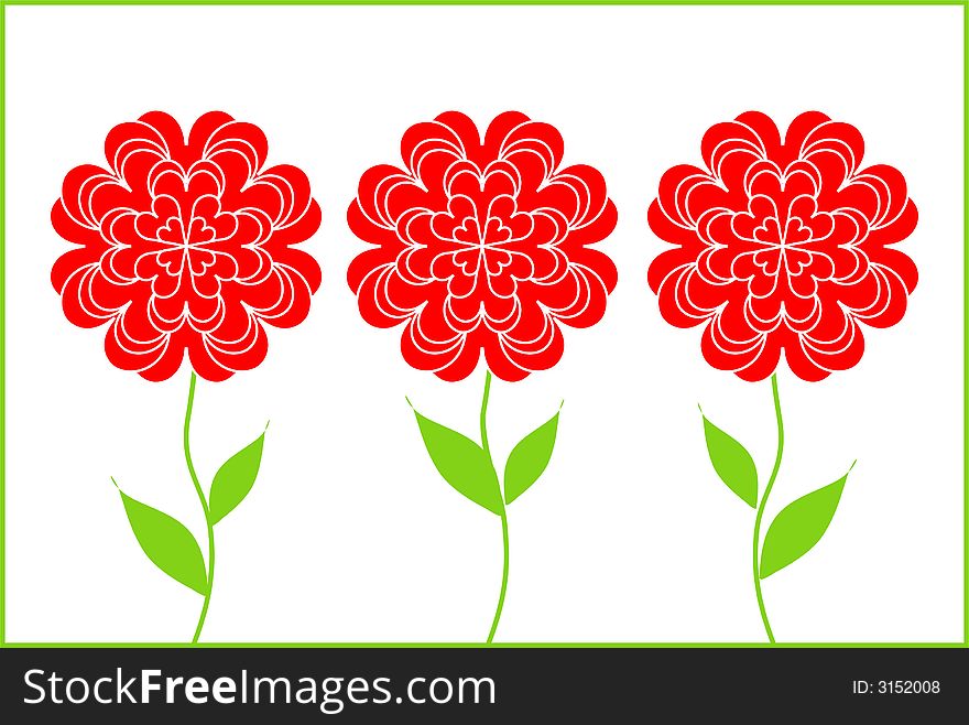 Three red roses, decorative illustration