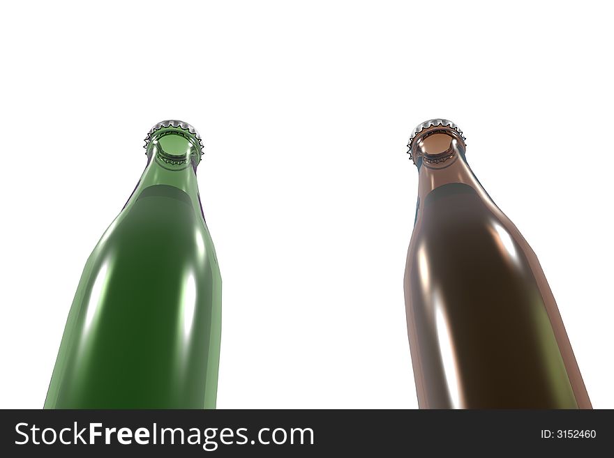 Two beer bottles on white