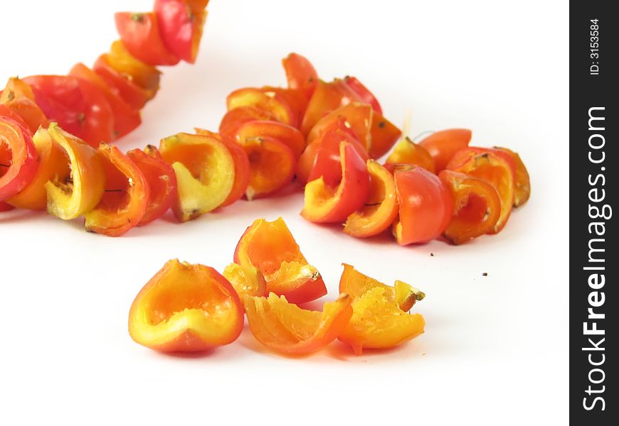 Nature, composition:dry fruits wild roses on white background