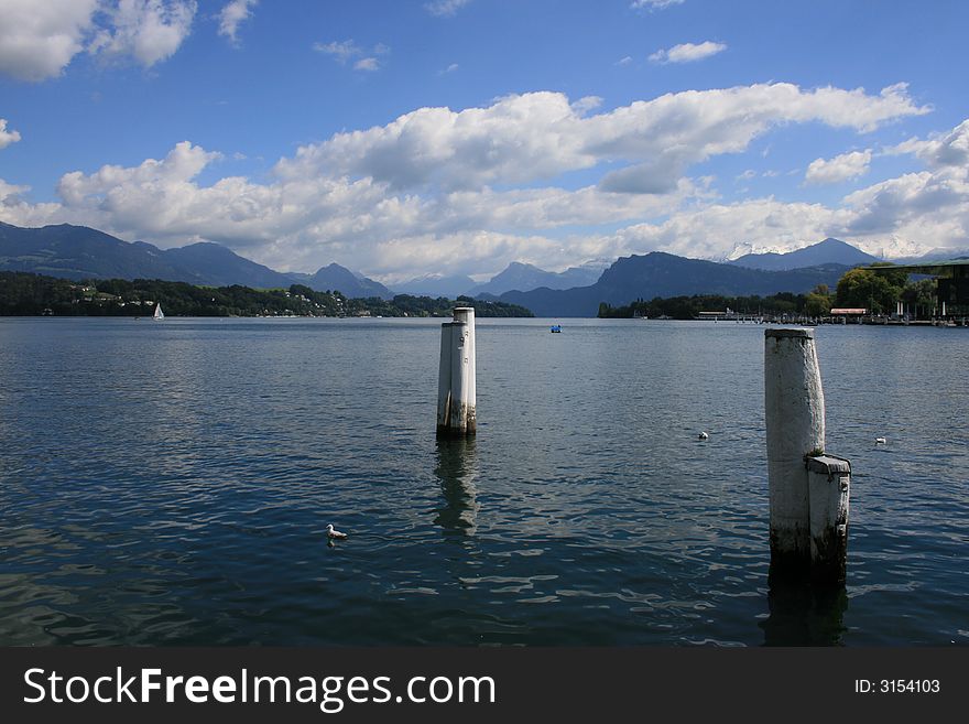 Lake Lucerne, Switzerland. Swiss Alps in the background.