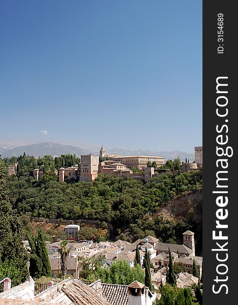 View of the palaces of La Alhambra in Granada, Andalousia, Spain, Europe.