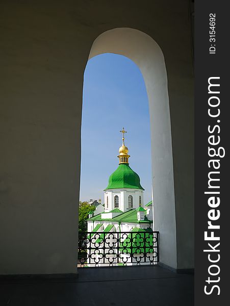 View through the tower window on St. Sophia Cathedral in Kiev, Ukraine