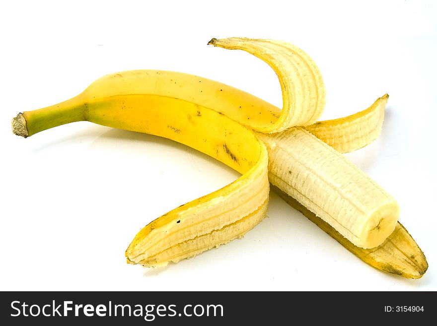 Half peeled banana