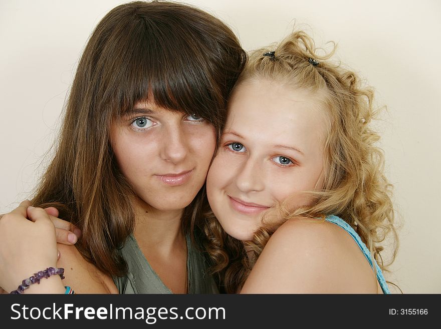 Portrait image of two young girls smiling. Portrait image of two young girls smiling