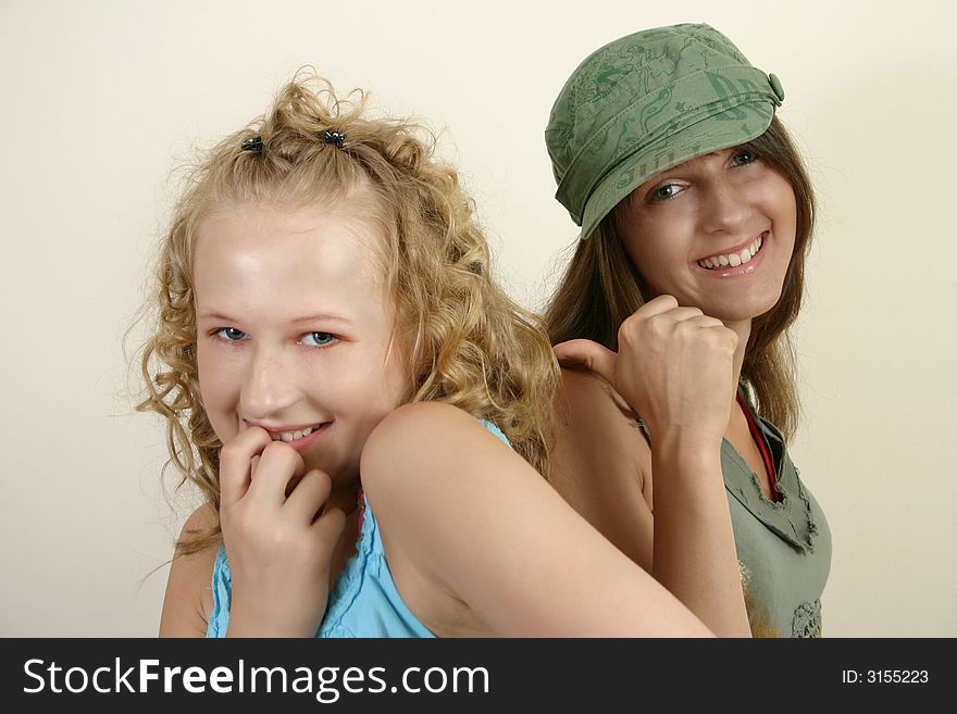 Portrait image of two young girls smiling. Portrait image of two young girls smiling