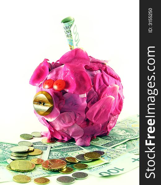 Conceptual abstract: pink pig of money-box on white background