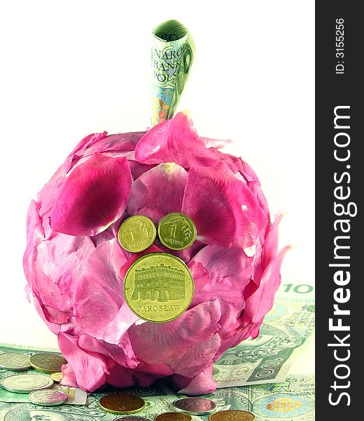 Conceptual abstract: pink pig of money-box on white background