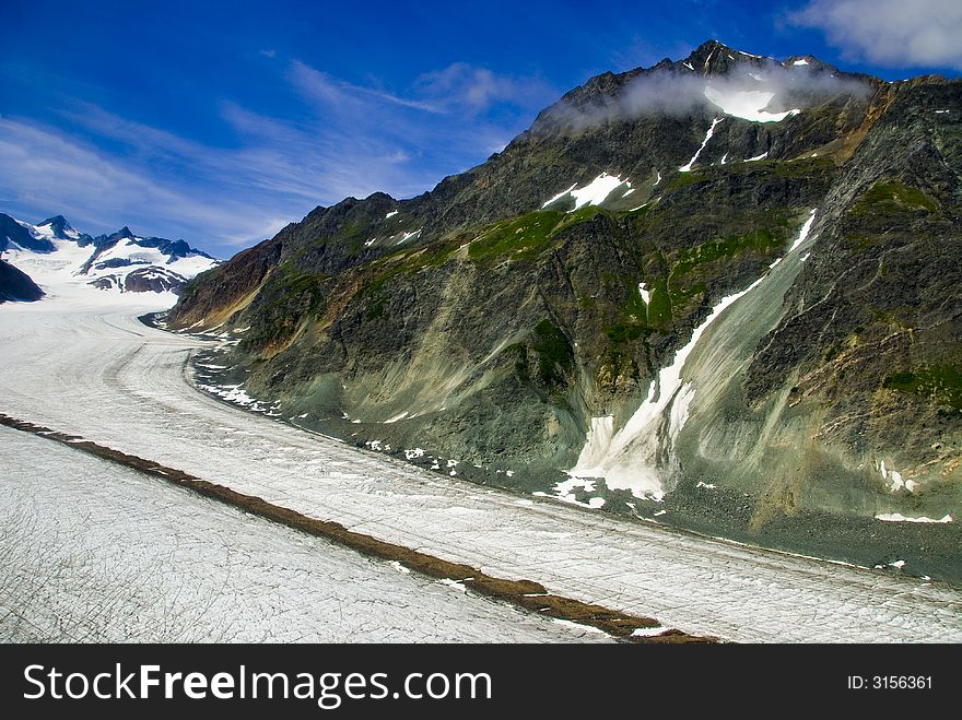 A glacier and mountains near Skagway Alaska. A glacier and mountains near Skagway Alaska