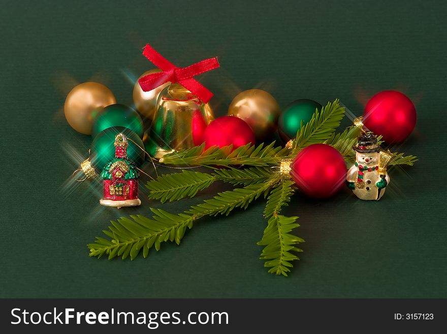 Traditional Christmas decorations and pine