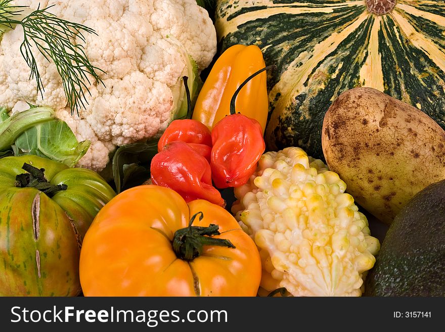 Miscellaneous fresh vegetables macro closeup. Miscellaneous fresh vegetables macro closeup