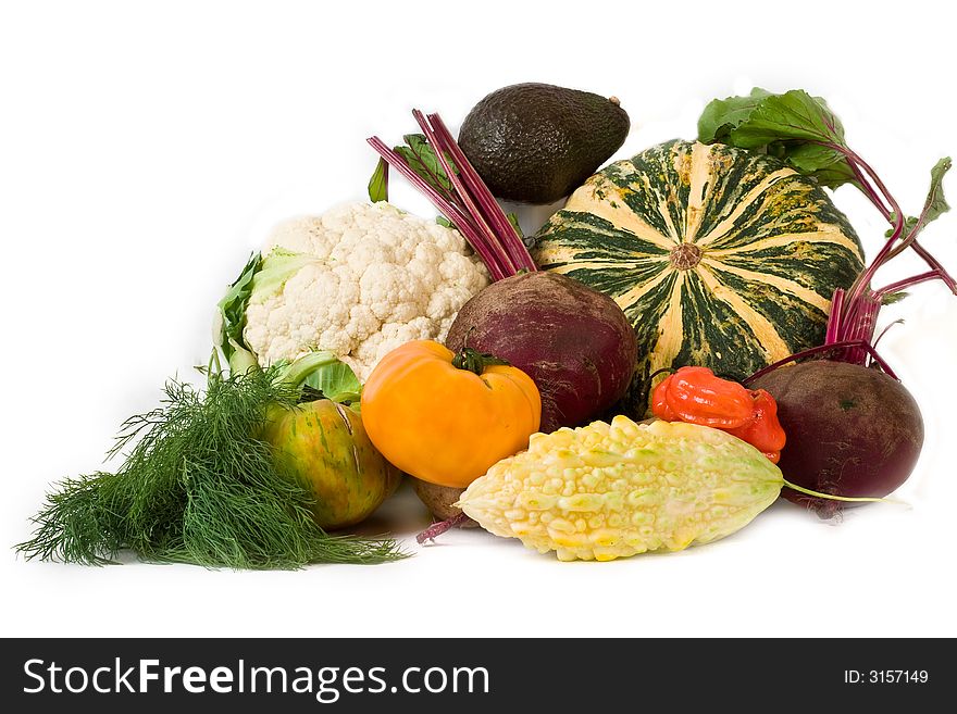 Miscellaneous fresh vegetables isolated on white background. Miscellaneous fresh vegetables isolated on white background