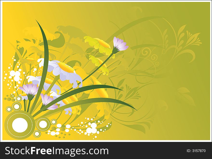 Flowers on yellow floral background