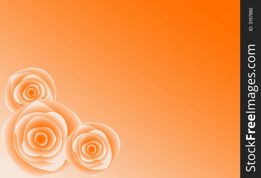 An orange background with pastel roses in an angle