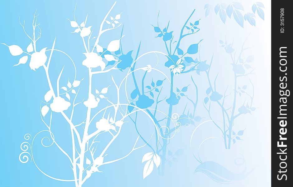 Floral trees on blue background