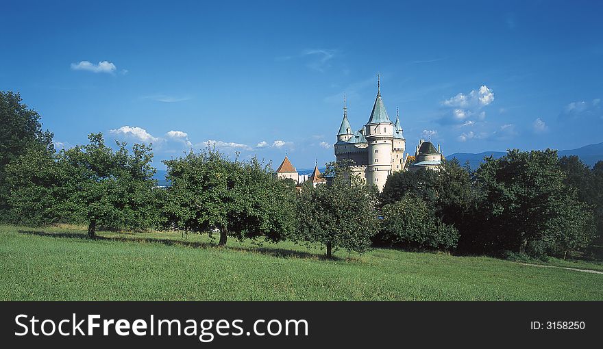 Wide angle view of Bojnicky castle, Bojnice, Slovakia. Wide angle view of Bojnicky castle, Bojnice, Slovakia