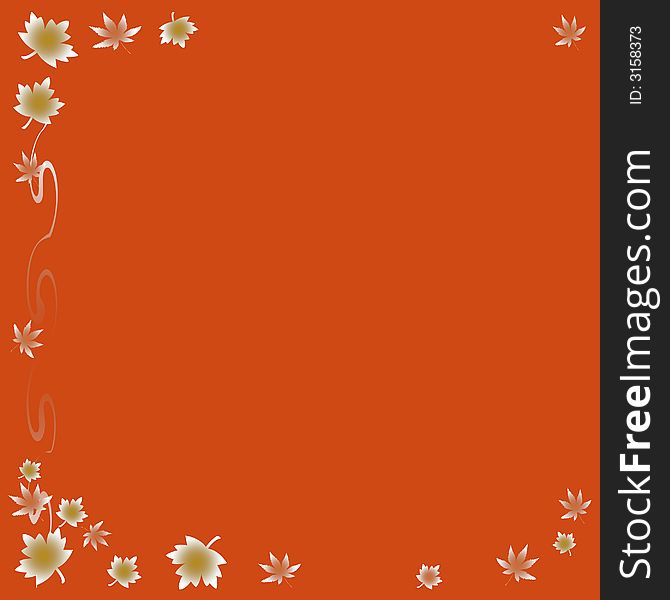 Note paper leaves and vines  frame on orange background. Note paper leaves and vines  frame on orange background