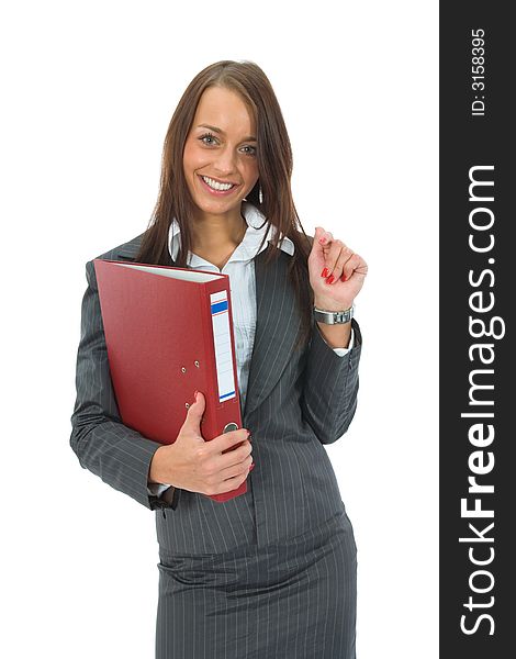 Business woman with folder on white background