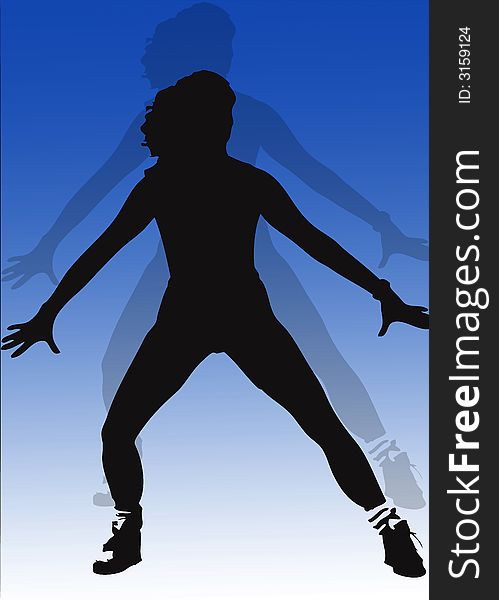 Silhouette of dancing girl with shadow