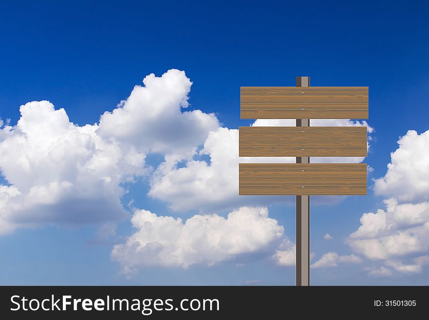 Blank wooden billbroad over blue sky background