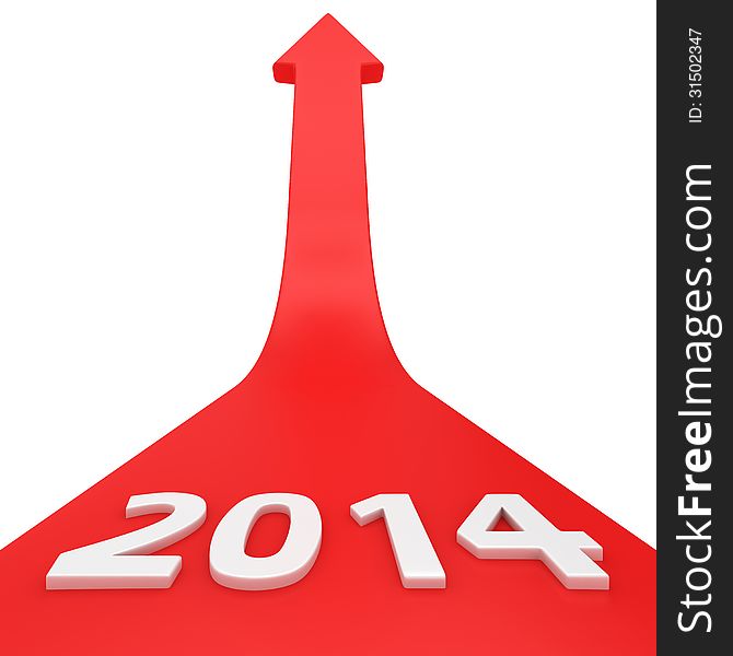 New year 2014 on the growing up red arrow. New year 2014 on the growing up red arrow