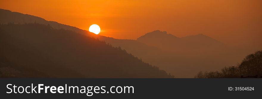 Sunrise over the Rhodope Mountains in summer. Sunrise over the Rhodope Mountains in summer.