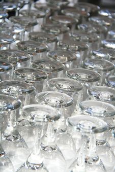 Rows Of Empty Wine Glasses On The Table Royalty Free Stock Image