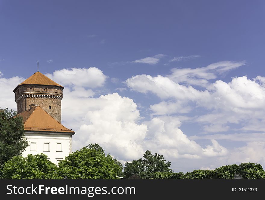 Vie of the Krakow tower on Wawel castle in Poland