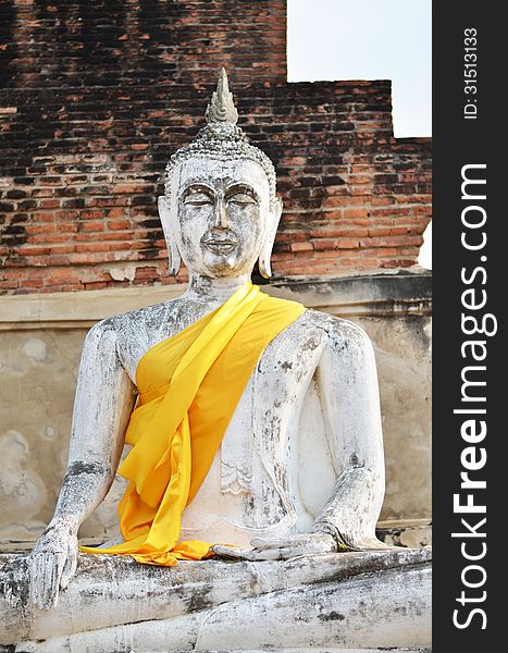 Ancient Buddha statues at Wat Yai Chai Mongkol in Ayutthaya