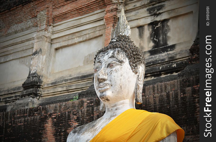 Ancient Buddha statues at Wat Yai Chai Mongkol in Ayutthaya, Thailand