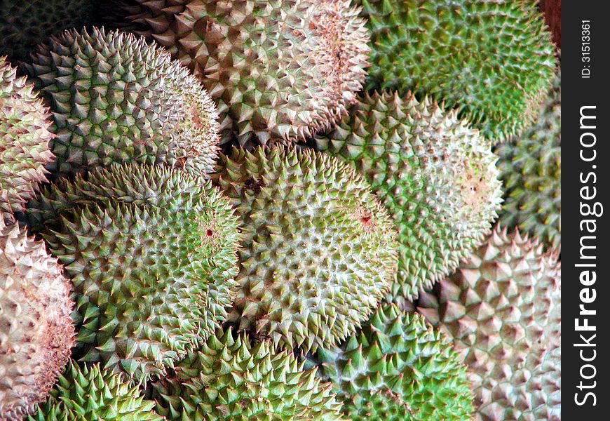 Prickly Asian Fruit On Display In Outside Market. Prickly Asian Fruit On Display In Outside Market