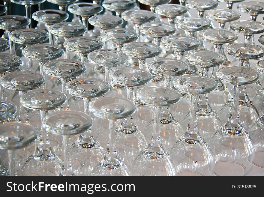 Rows Of Empty Wine Glasses On The Table