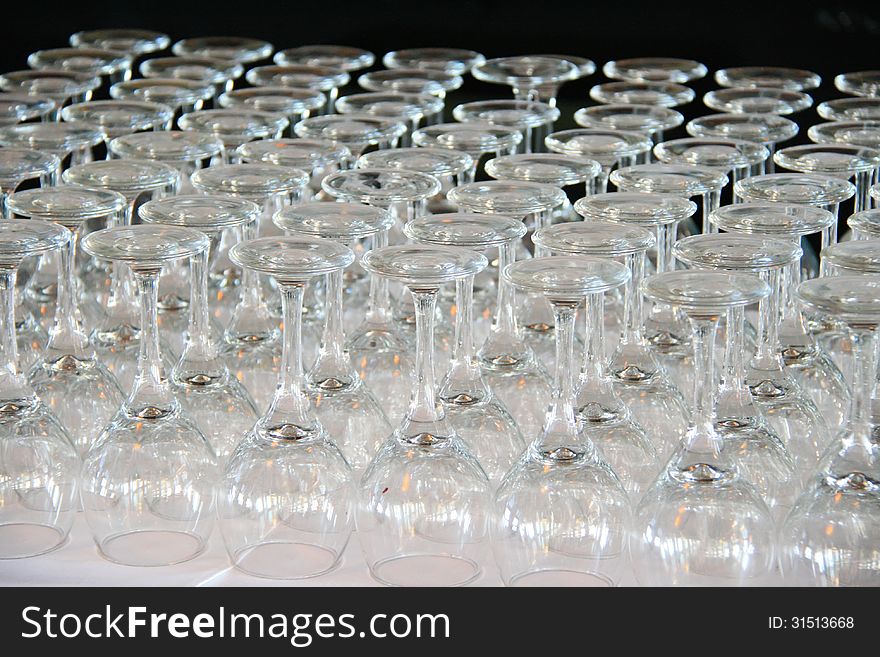 Rows of Empty Wine Glasses on the table